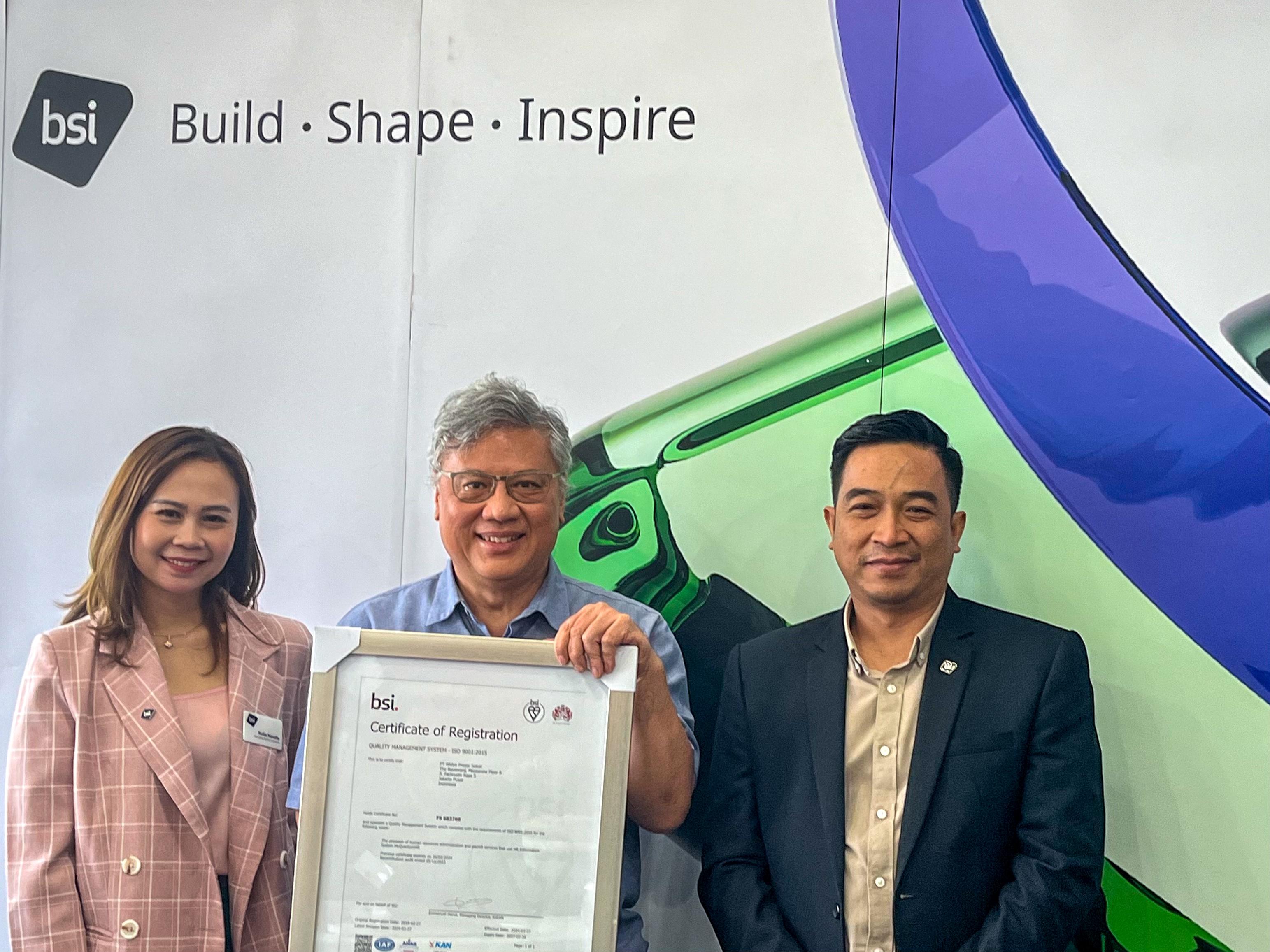 PT Widya Presisi Solusi Received The Third ISO 9001 Certificate From The British Standard Institution (BSI)